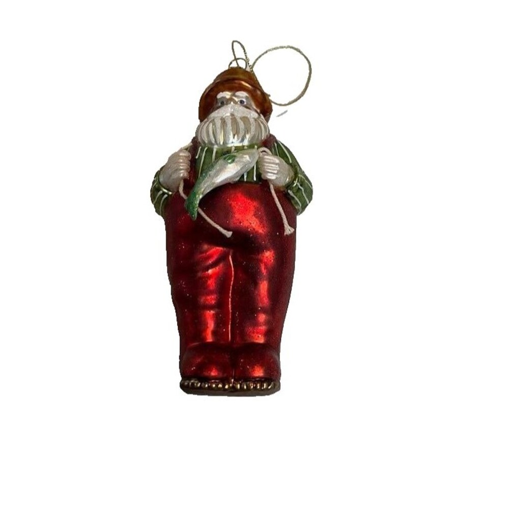 Fisherman Santa Claus Glass Christmas Ornament Catch of the Day Holiday Decor